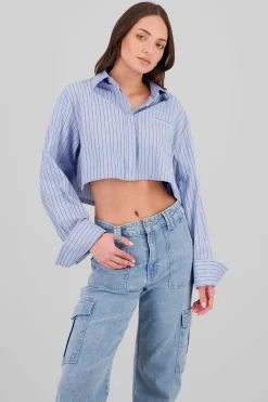 Shasa Striped Sparkly Crop Shirt