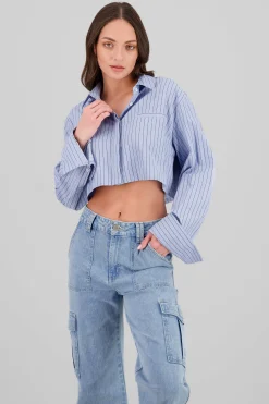Shasa Striped Sparkly Crop Shirt