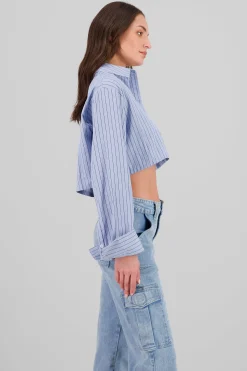 Shasa Striped Sparkly Crop Shirt