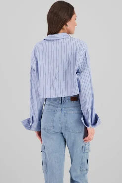 Shasa Striped Sparkly Crop Shirt