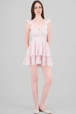 Shasa Striped Strap Dress with Ruffles