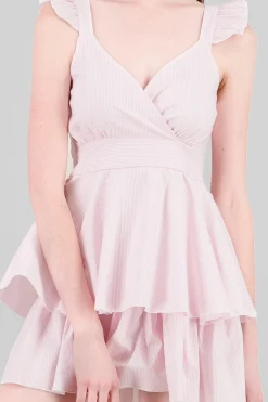 Shasa Striped Strap Dress with Ruffles
