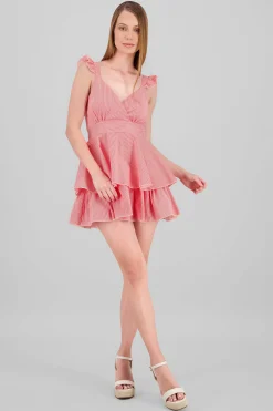 Shasa Striped Strap Dress with Ruffles