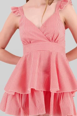 Shasa Striped Strap Dress with Ruffles