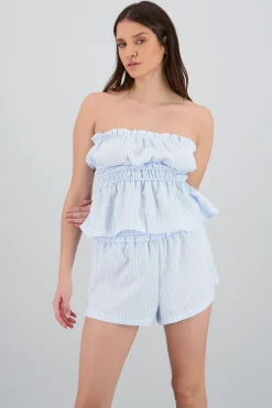 Shasa Striped Strapless Blouse