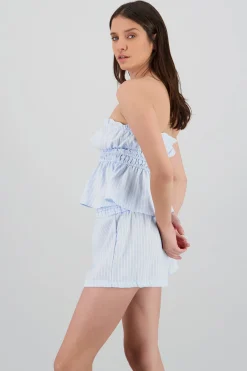 Shasa Striped Strapless Blouse