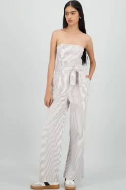 Shasa Striped Strapless Jumpsuit with Bow Detail