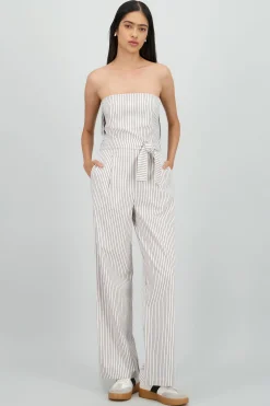 Shasa Striped Strapless Jumpsuit with Bow Detail
