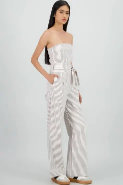 Shasa Striped Strapless Jumpsuit with Bow Detail