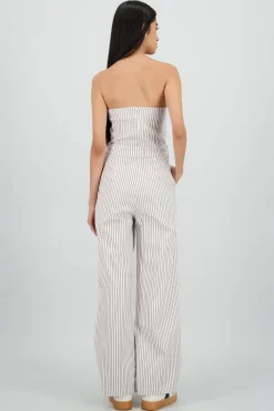 Shasa Striped Strapless Jumpsuit with Bow Detail