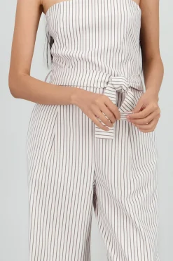 Shasa Striped Strapless Jumpsuit with Bow Detail