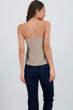 Shasa Striped Strapless Top with Buttons