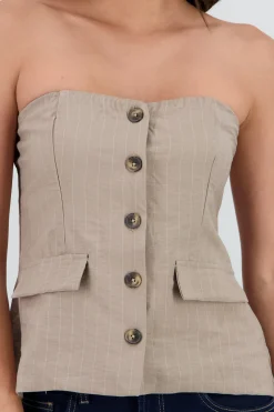 Shasa Striped Strapless Top with Buttons