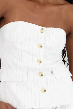 Shasa Striped Strapless Top with Buttons