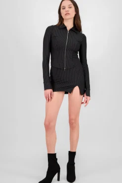Shasa Striped Tailored Slit Mini Skirt