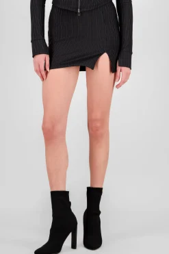 Shasa Striped Tailored Slit Mini Skirt