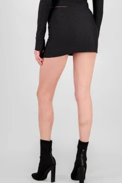 Shasa Striped Tailored Slit Mini Skirt