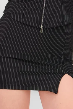 Shasa Striped Tailored Slit Mini Skirt