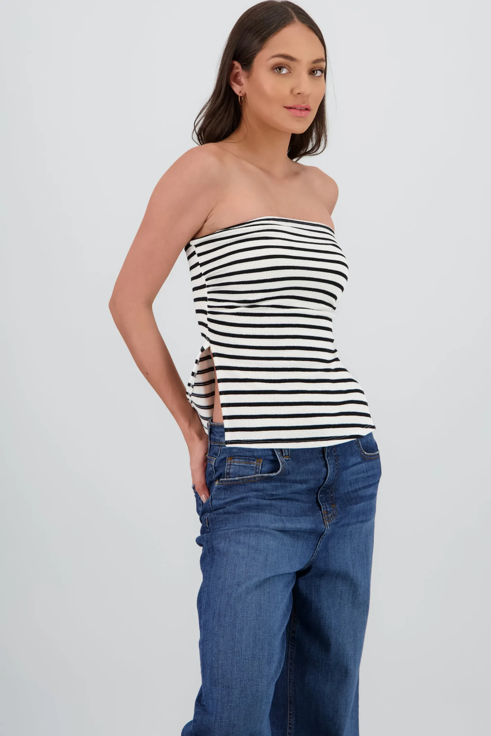 Shasa Striped Tube Top with Slit