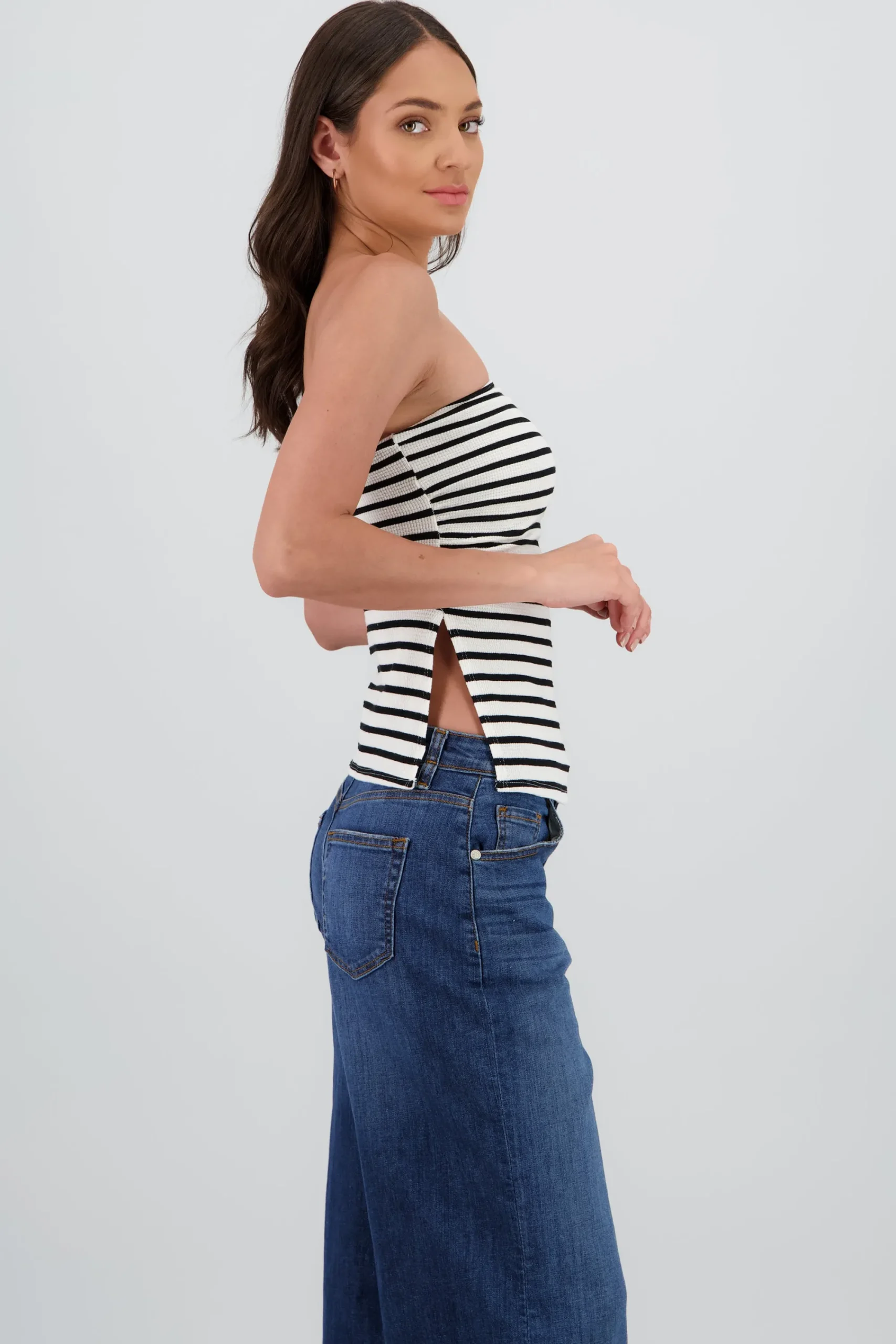 Shasa Striped Tube Top with Slit