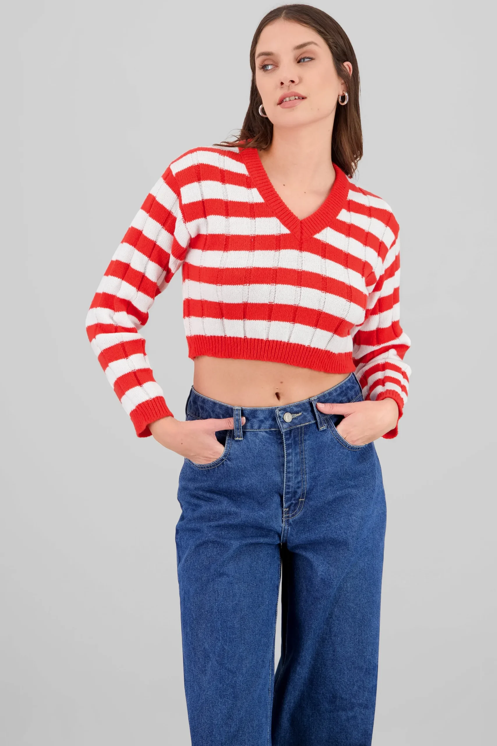 Shasa Striped V Neck Sweater