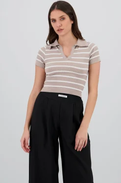 Shasa Stripped Polo Neck Top