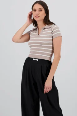 Shasa Stripped Polo Neck Top