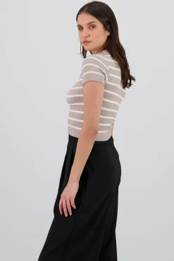 Shasa Stripped Polo Neck Top