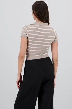 Shasa Stripped Polo Neck Top