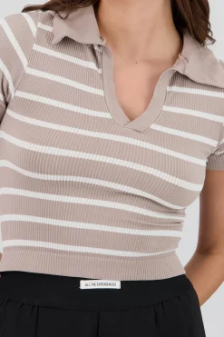 Shasa Stripped Polo Neck Top