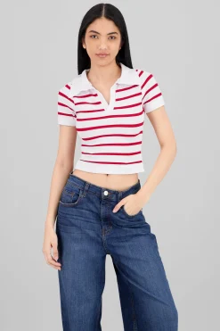 Shasa Stripped Polo Neck Top