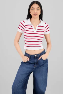 Shasa Stripped Polo Neck Top