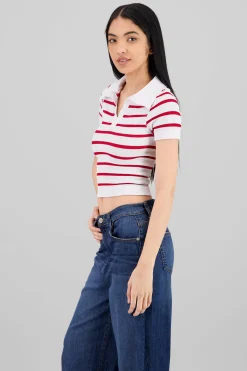 Shasa Stripped Polo Neck Top