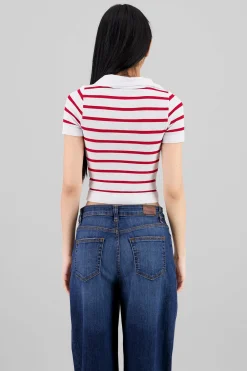 Shasa Stripped Polo Neck Top