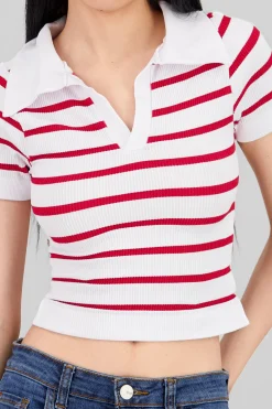 Shasa Stripped Polo Neck Top