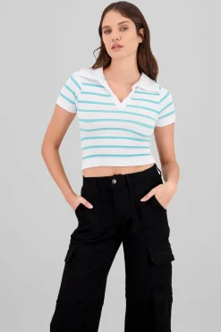 Shasa Stripped Polo Neck Top
