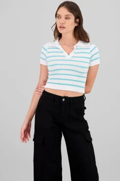 Shasa Stripped Polo Neck Top