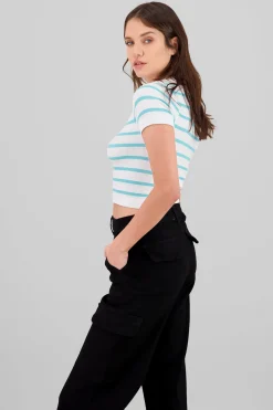 Shasa Stripped Polo Neck Top