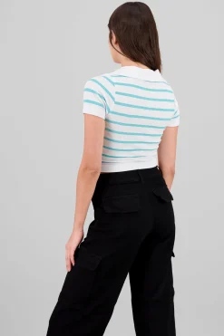 Shasa Stripped Polo Neck Top