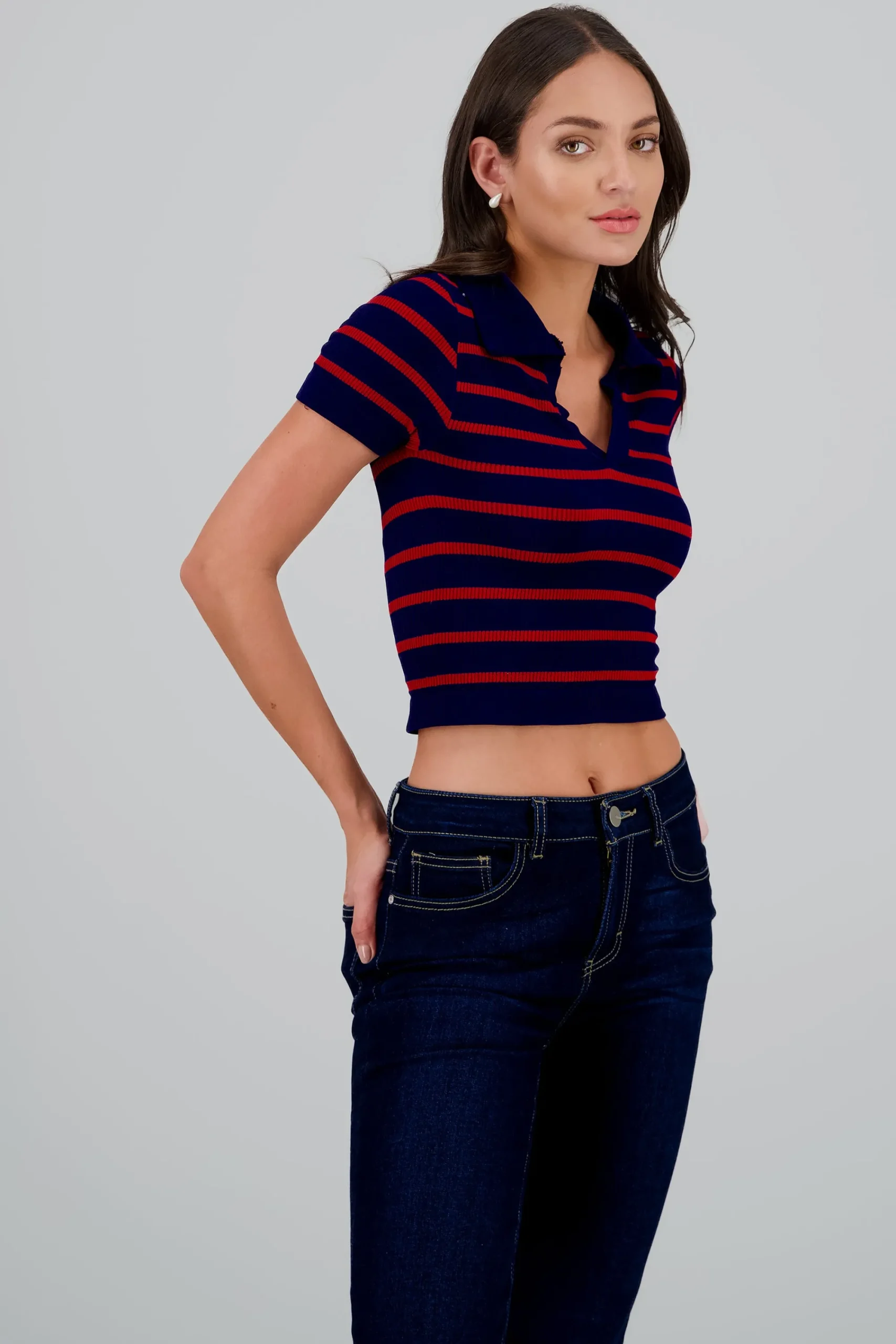 Shasa Stripped Polo Neck Top