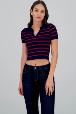 Shasa Stripped Polo Neck Top