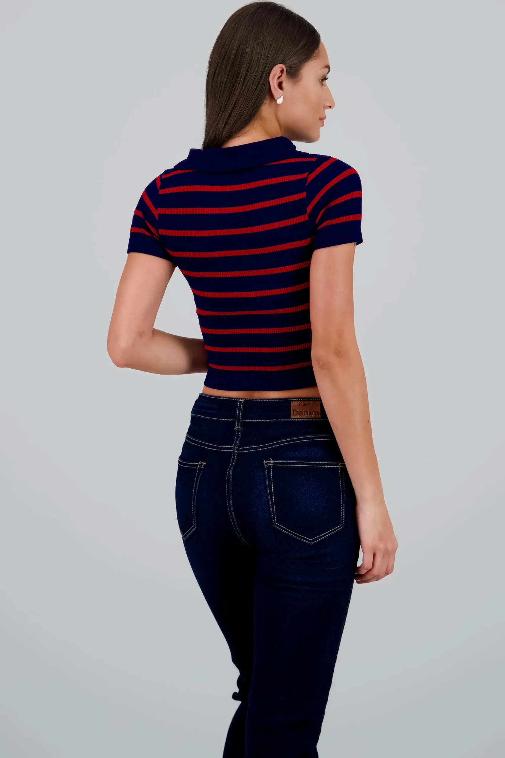 Shasa Stripped Polo Neck Top