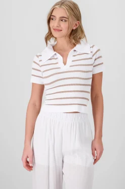 Shasa Stripped Polo Neck Top