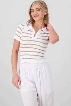 Shasa Stripped Polo Neck Top
