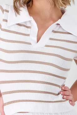 Shasa Stripped Polo Neck Top