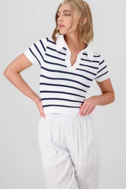 Shasa Stripped Polo Neck Top