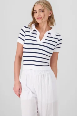 Shasa Stripped Polo Neck Top