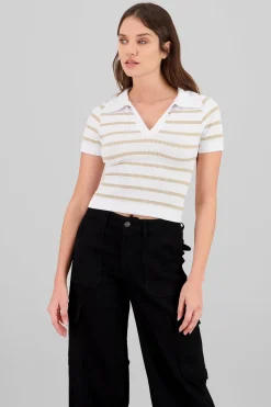 Shasa Stripped Polo Neck Top