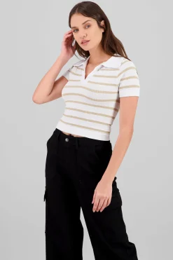 Shasa Stripped Polo Neck Top