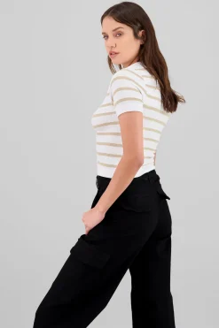 Shasa Stripped Polo Neck Top